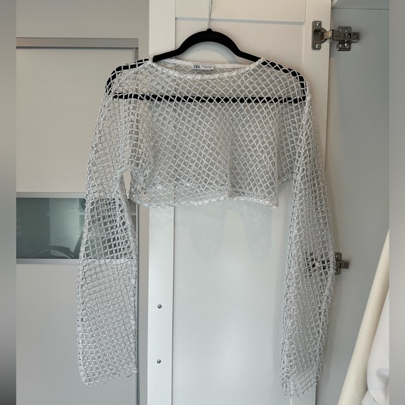 White Mesh Crop Top - Picture 1 of 3